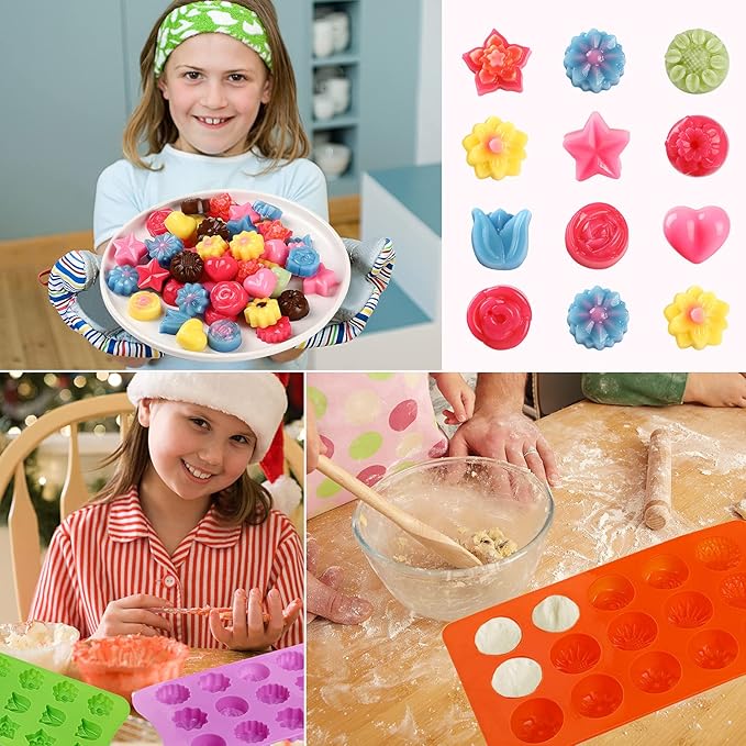 Flower Shape Chocolate Candy Molds Set,Heart,The stars,The rose,Flowers in Combination,15 Cavity Silicone Baking Mold Ice Cube Tray-Wedding,Festival,Parties and DIY Crafts-(6Pcs)