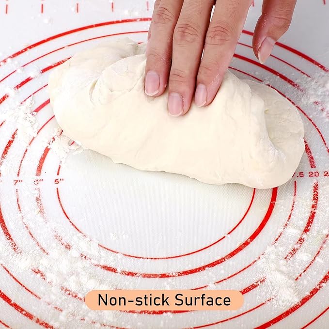 Extra Large Silicone Pastry Mat, Baking Mat with Measurement for Fondant, Rolling Dough, Pie Crust, Pizza and Cookies, Counter Mat/Kneading Matts, Red, 24" x 32"