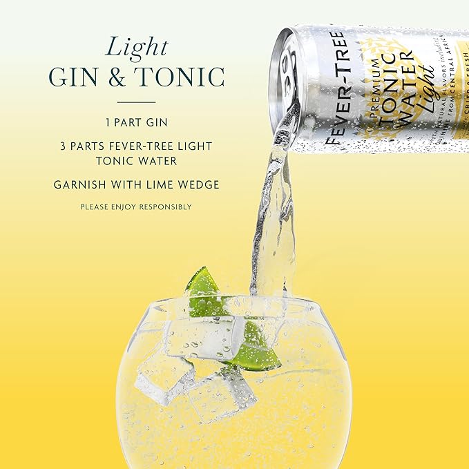 Fever-Tree Light Tonic Water - Premium Mixer - Refreshing Beverage for Cocktails & Mocktails. Naturally Sourced Ingredients, No Artificial Sweeteners or Colors - 5.1 Fl Oz Cans -Pack of 8