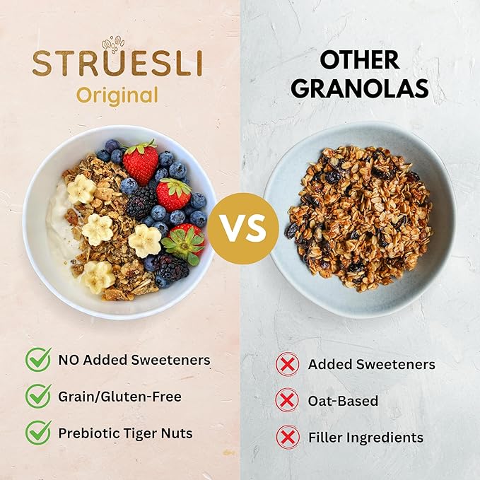 Struesli Original Organic Granola, Grain & Gluten Free, Healthy Snacks with Chia Seeds, Nuts & Sea Salt, Prebiotic High Fiber Food for Yogurt, Cereal & More, Plant Based, Keto & Paleo Friendly, 32 Oz
