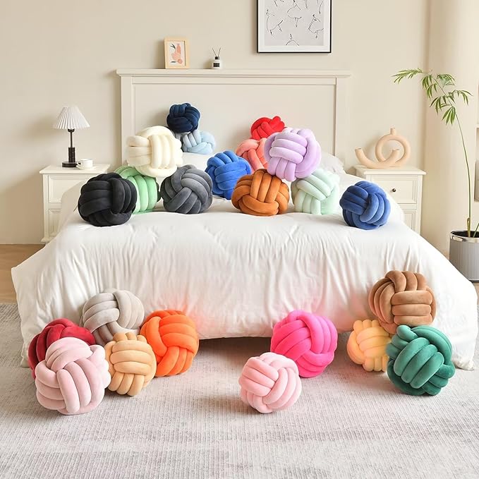 Decorative Throw Knot Pillow Ball for Home Chair Sofa Couch Bed Aesthetic Round Velvet Knotted Pillow Cushion (Navy Blue, 8 inches)