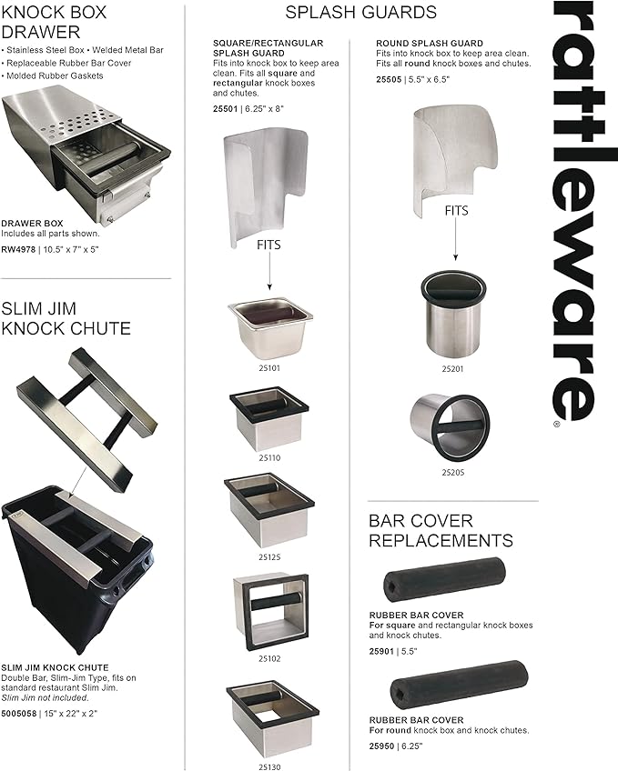 Rattleware Stainless Steel Open Bottom Knock Box Chute (6.5" x 7.5") - Perfect For Home, Cafe, Restaurant, Hotel, Office, or Commercial Establishment - Ideal for Baristas