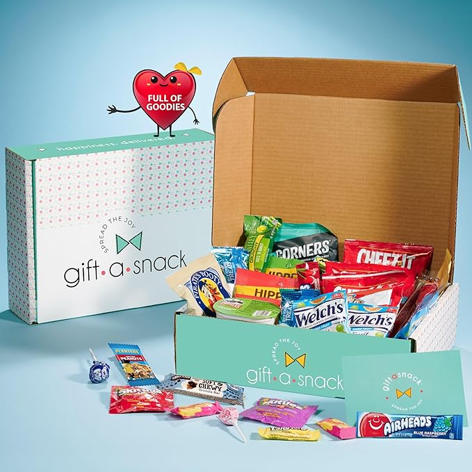 Gift A Snack - Thanksgiving, Holiday, Christmas Stocking Stuffer Healthy Snack Box Care Package + Greeting Card (50 Count) Birthday Treats Gift Basket, Nutritious Granola Breakfast Bars