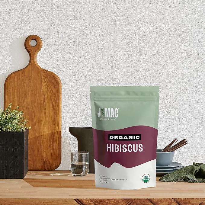 J MAC BOTANICALS Certified Organic Hibiscus Flower (2 Pounds), Hibiscus Tea, Cut & Sifted Flowers, Flor de Jamaica