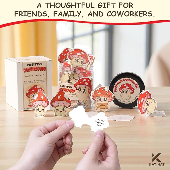 Mushroom Gifts for Women - 60 Positive Mushroom Jar, Daily Affirmation Cards For Womens, Girls - Emotional Support Mushroom - Birthday Gift for Women, Coworkers, Besties - Teen Girl Gifts Trendy