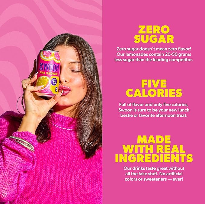 Swoon Pink Lemonade - Low Carb, Paleo-Friendly, Gluten-Free Keto Drink - Sugar Free Strawberry Lemonade Made with 100% Lemon Juice Concentrate & Sweetened by Monk Fruit, 12 Fl oz (Pack of 12)