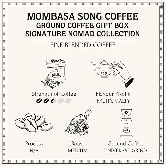 Bacha Coffee | Mombasa Song Fine Blended Signature Nomad Collection, 100% Arabica Specialty Coffee, Ground Beans, Medium Roast, 250g