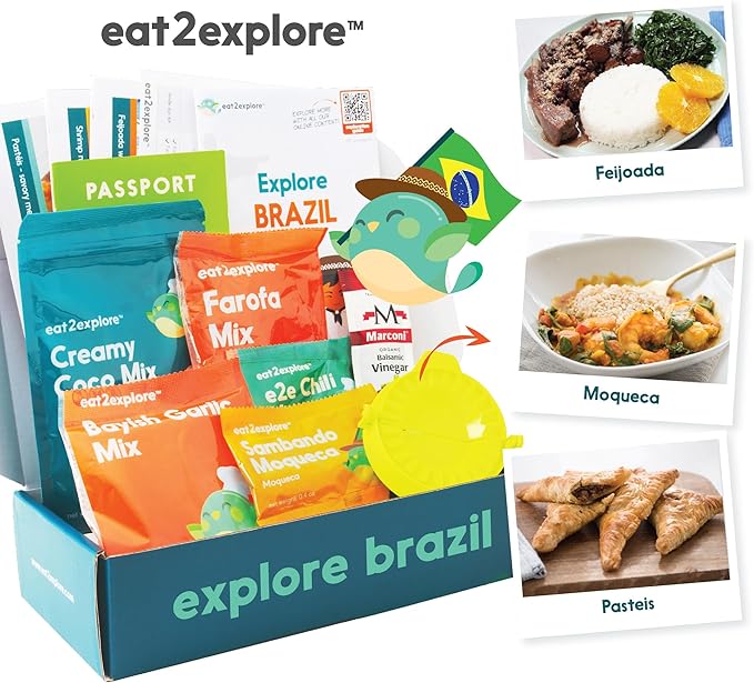 eat2explore Cooking Kits for Kids – Interactive & Educational Kids Cooking Sets Real for Ages 5 and Up,3 Recipe Cards & Global Ingredients – Fun Gift for Young Chefs (Brazil Edition)