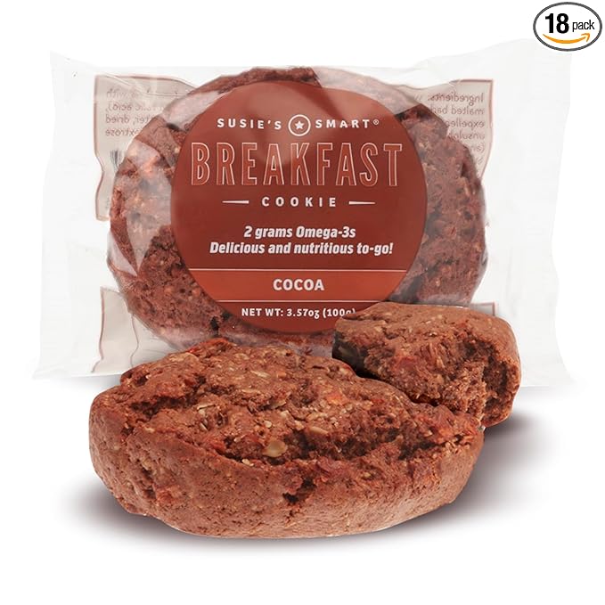 Susie's Smart Breakfast Cookie Healthy Omega3s and Protein Rich cocoa, 63 Ounce (Pack of 18)