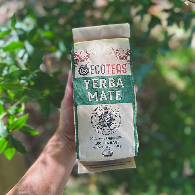 ECOTEAS Premium Organic Yerba Mate Tea Bags – Natural Energy & Detox Herbal Tea – Coffee Alternative - Kosher, Non-GMO, Gluten-Free - 100 Unsmoked Bulk Bags, 8.8 oz (Pack of 2)