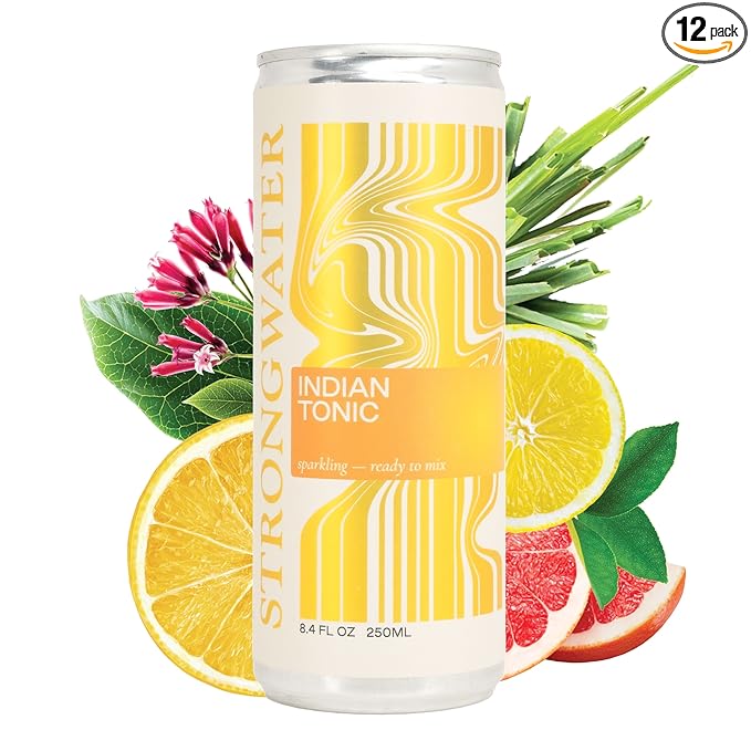 Strongwater Sparkling Indian Tonic Water - 12 Pack Cans (8.4 Fl Oz Each) - Premium Mixer with Quinine, Rocky Mountain Water & Botanicals - No Added Preservatives, Zero Sugar