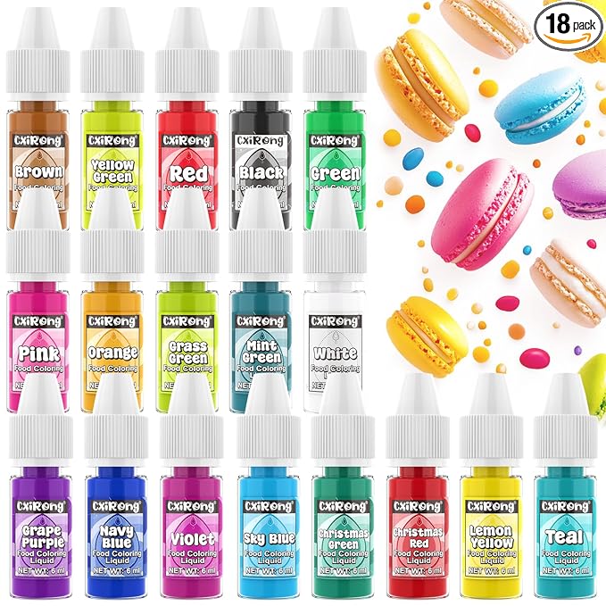 Food Coloring Liquid- 18 Vibrant Colors Food Dye Colorantes Para Reposteria, Highly Concentrated Cake Decorating Food Coloring for Icing, Cake, Baking, Frosting, Easter Egg, Macaron, Slime - 6ml