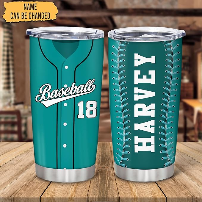 Hyturtle Personalized Baseball Tumbler Baseball Players Design Stainless Steel Double Walled Vacuum Insulated Tumblers 20oz30oz Coffee Travel Mug Cup Christmas Gift For Men Boys Friends Dad Sports Fan