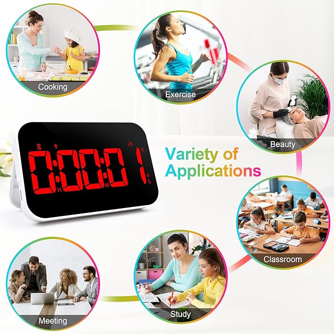Digital Kitchen Timer - Magnetic Countdown Countup Timer with Large LED Display Volume Adjustable with Sound Alert Function Easy for Cooking and for Seniors and Kids to Use-Red