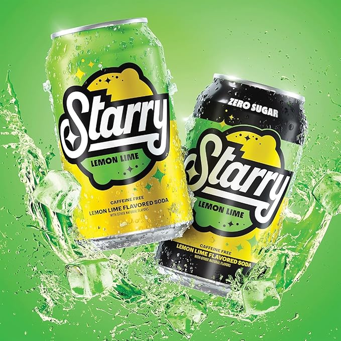 Starry Lemon Lime Soda, Caffeine Free, Mini Cans, 7.5 Fl oz (Pack of 10)