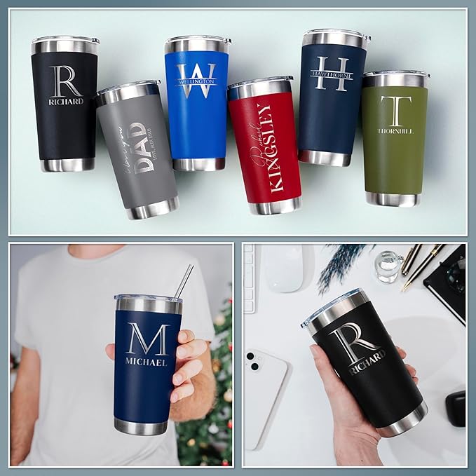 Be Burgundy Personalized Tumbler with Engraved Name - 12 Designs, 30 Oz Coffee Tumbler with Slider Lid, Black - Double Wall Insulated, Personalized Gift for Him & Her
