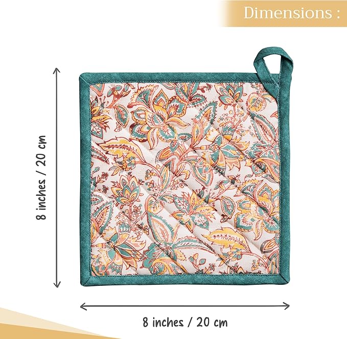 Maison d' Hermine Pot Holders 100% Cotton Heat Resistant Potholders 8" x 8" Hot Pads with Loop BBQ, Cooking, Baking, Grilling, Kitchen, Handling Hot Pans (Pack of 1, Nila)
