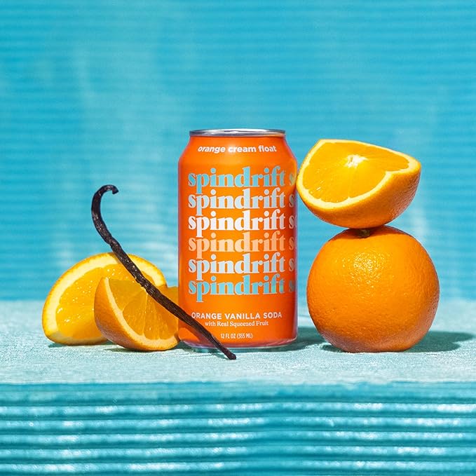 Spindrift "Orange Cream Float" Orange Vanilla Soda Made with Real Squeezed Fruit 12 Pack Case