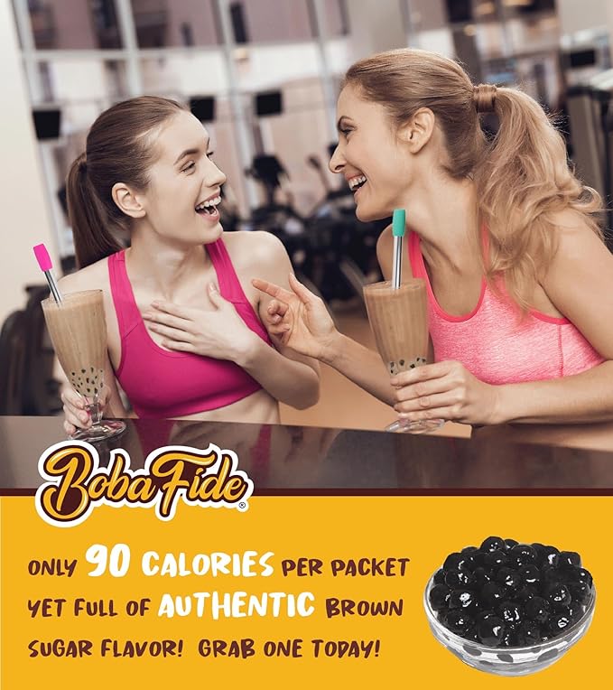 BOBA FIDE Instant Brown Sugar Boba Tapioca Pearls Bulk, 60 Packets of Black Tapioca Pearls in Brown Sugar Syrup for Boba Bubble Milk Tea Kit, Ready in 25 Sec, No Preservatives, Gluten, or Corn Syrup