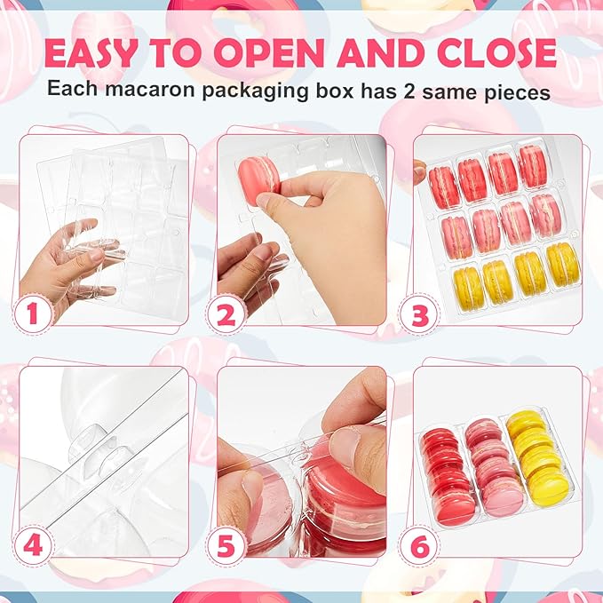 Sherr 24 Pcs Macaron Boxes Clear Plastic Macaron Storage Containers Macaroon Packaging Display Trays for Cookie, Wedding, Party Gifts