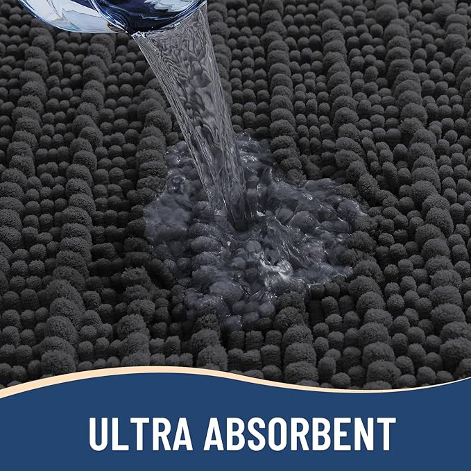 Arotive Luxury Chenille Bathroom Rug Mat, Extra Soft Thick Absorbent Shaggy Bath Rugs, Non-Slip Machine Wash Dry, Plush Bath Mats for Bathroom, Shower and Tub, 54x24, Dark Grey