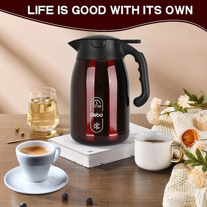 Thermal Coffee Carafe-71oz vacuum Coffee Carafe For Keeping Hot Liquids,Coffee Carafe,Thermal Stainless Steel, Coffee Carafes Press On Lid, Coffee Dispenser.(2.1l) Red