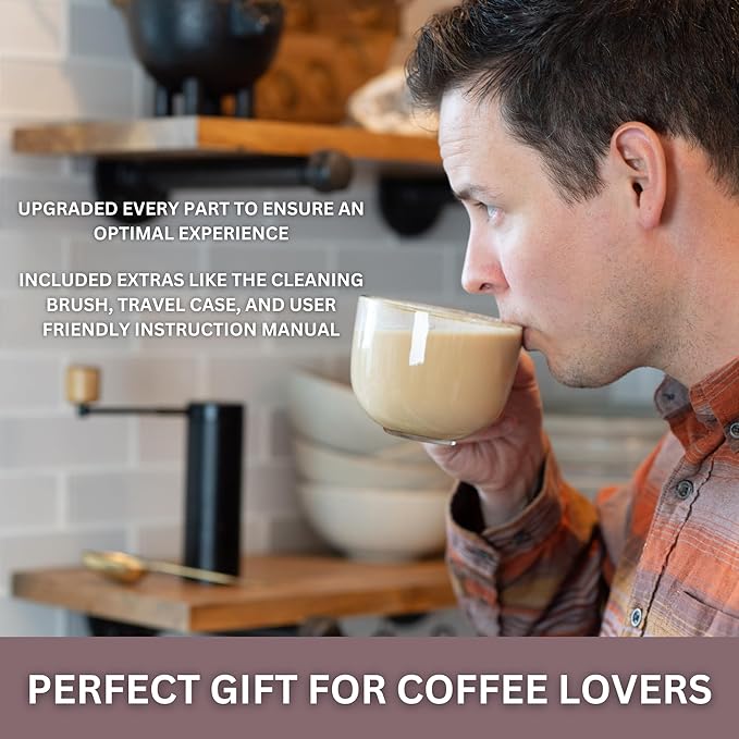 Manual Coffee Grinder | Coffee Gift Set | 6 Star Conical Burr Coffee Grinder with Adjustable Settings | Coffee Bean Grinder with Travel Case | Portable Hand Coffee Grinder