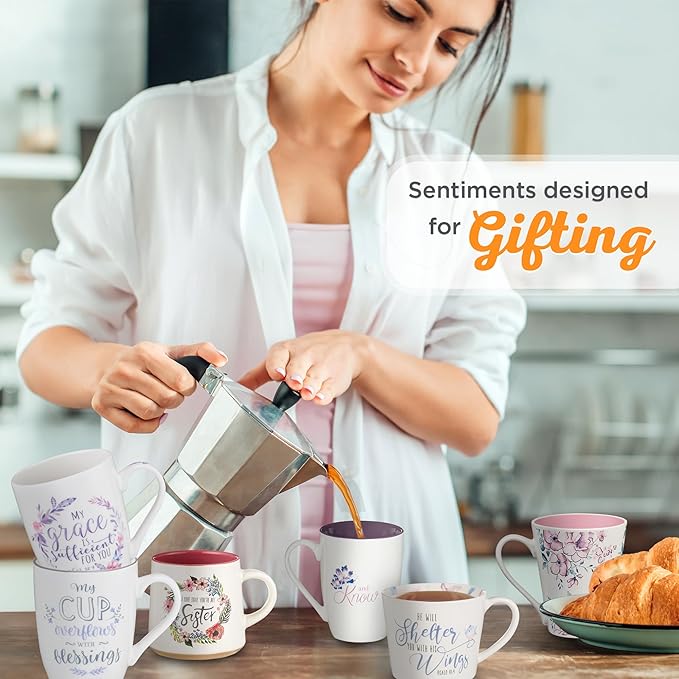 Christian Art Gifts Microwave & Dishwasher Safe Inspirational Scripture Mug for Women: Cup Overflows with Blessings Encouraging Bible Verse Psalm Novelty Drinkware, White & Leafy Purple Floral, 12 oz.