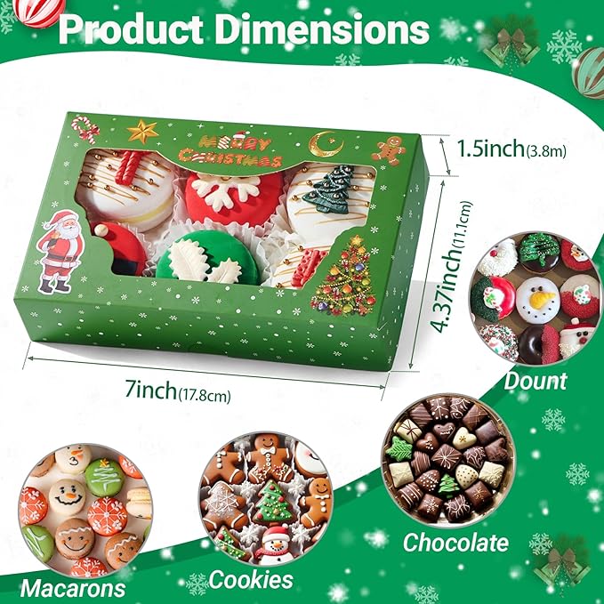 JCXGRVC 48 Pack 7x4.3x1.5Inch Christmas Cookie Gift Boxes with 3 Styles Clear Window Ideal for Packaging Cookie Macaron Cake Pop Chocolate Truffles Donut Pie Treat Bakery Boxes for Gift-Giving