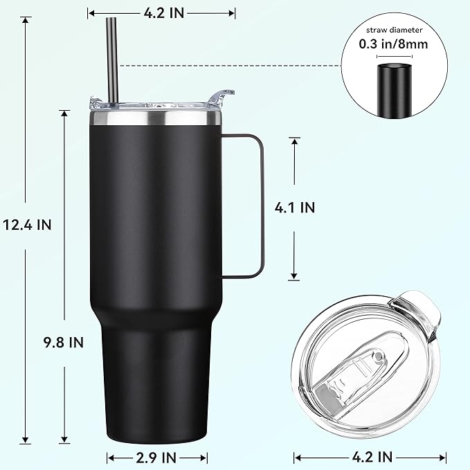 HASLE OUTFITTERS 40 oz Stainless Steel Tumbler with Handle, Vacuum Insulated Tumblers Bulk, Reusable Double Wall Travel Coffee Mug, Durable Powder Coated Water Bottle(Black, 1)