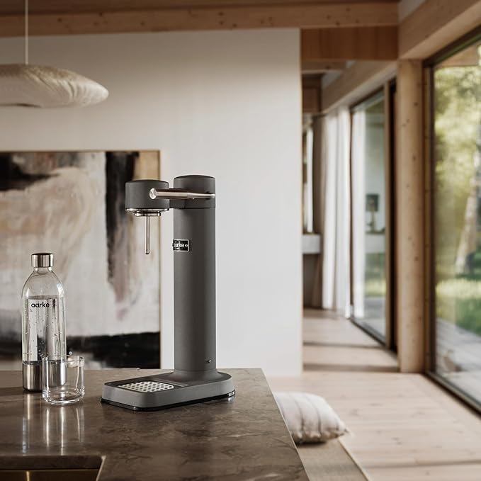 Aarke Carbonator lll with CO2 Cylinder, Sparkling & Carbonation Water Machine, Stainless Steel with PET BPA-Free Reusable Bottle Volume 1L/34 fl oz (Matte Grey)