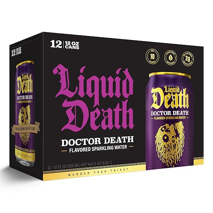 Liquid Death, Doctor Death, Soda-Flavored Sparkling Water, 12-Pack (12oz Cans), Low Sugar, Huge Flavor & No Artificial Sweeteners