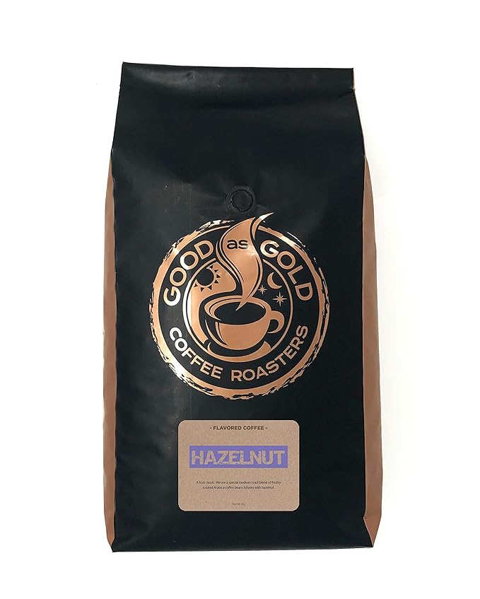 Good As Gold Coffee Roasters - Hazelnut Flavored Whole Bean Coffee, 5 Pound Bag