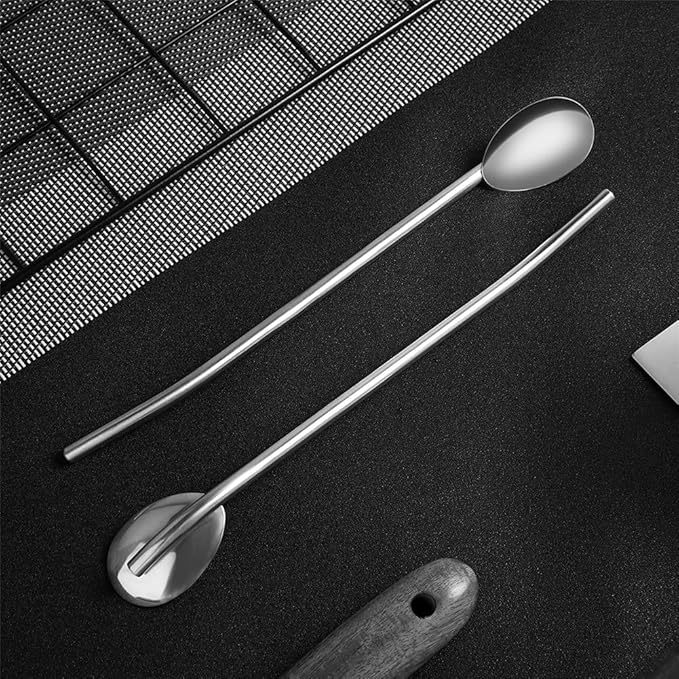 2Pcs Stainless Steel Straws Spoons, Reusable Metall Straws Spoon with 1 Cleaning Brushes,2 in 1 Snow Cone Straws Drinking Reusable Stainless Steel Ice Tea Long Spoons Straws for Cocktail Milkshake (2)