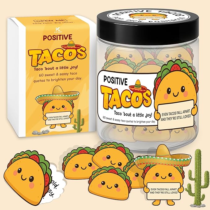 Emotional Support Taco Jar- 60 Funny Affirmation Cards Birthday Christmas Gifts for Women Men Teens Stocking Stuffers Teen Girls Son Mom Dad Daughter Sister Friend Coworkers Teachers Gifts