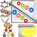 Adjustable Rolling Pin 20 Set and Silicone Baking Pastry Mat Set,Thickness Rings,Dough Roller & Steel Cutter& 6 Cookie Molds & 10 Cake Molds for Baking Dough Stainless Steel Dough Roller, Pizza, Pie