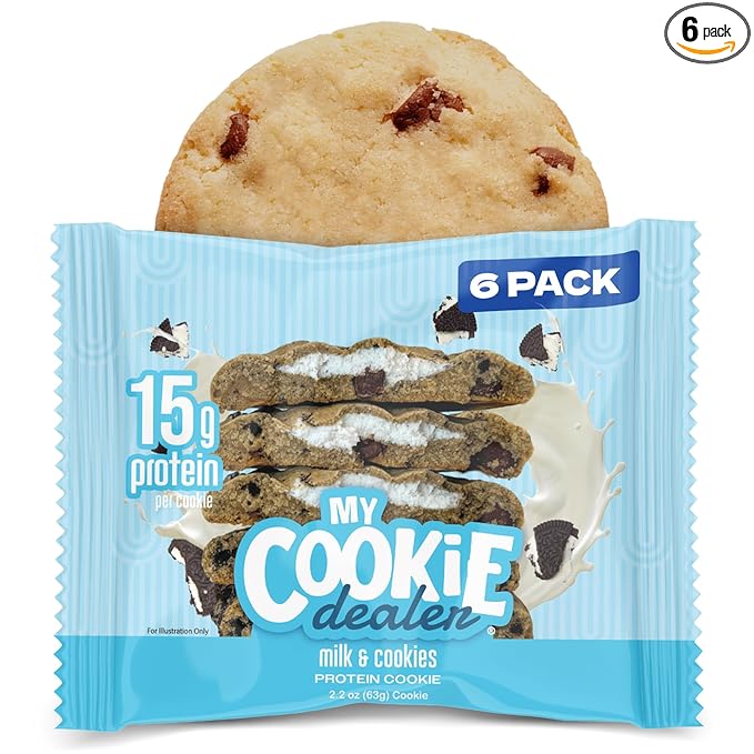 My Cookie Dealer Protein Cookies, Milk & Cookies (2.2oz, Pack of 6) - 15g Protein per Cookie - Individually Wrapped Workout Snacks for On-The-Go Travel
