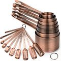 Measuring Cups and Spoons Set, Copper Measuring Cups and Spoons Set 17, Stainless Steel Measuring Cups and Spoons set, Metal 7 Measuring Cups and 9 Measuring Spoons with 1 Leveler for Kitchen