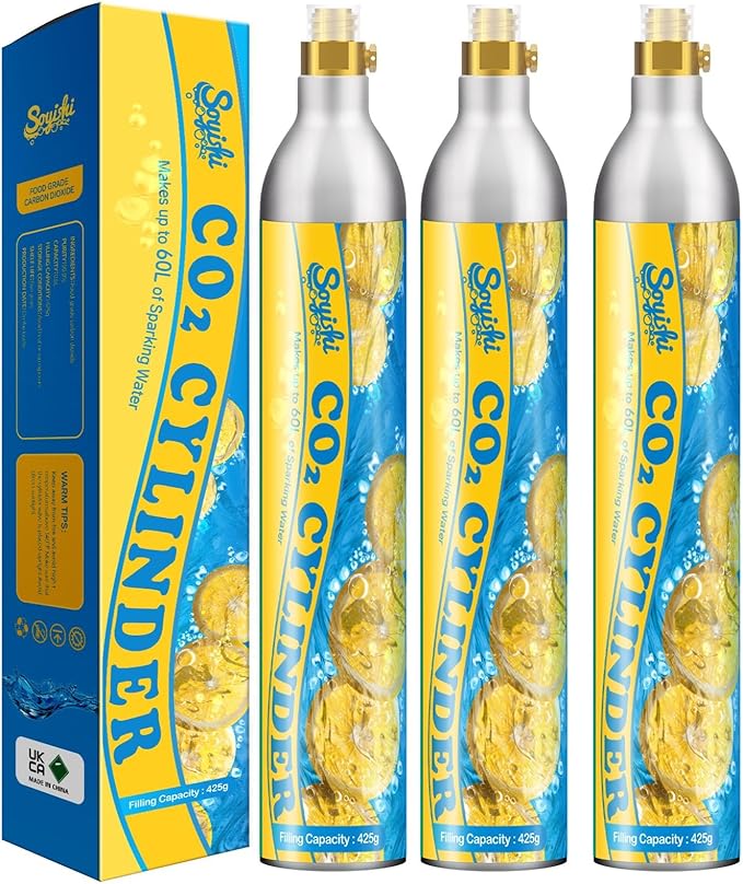 60L Threaded CO2 Cartridges Cylinder 14.5oz CO2 Canister Sparkling Water Carbonates Compatible with Soda Maker Set of 3