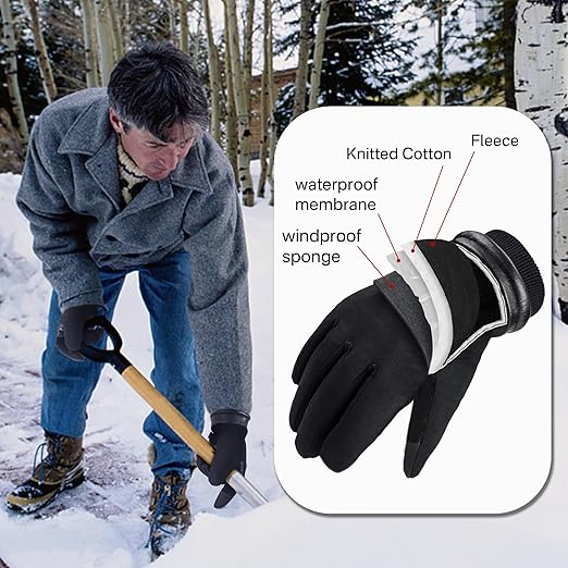 HANDLANDY Winter Gloves for Men Women, Thermal Gloves for Cold Weather Driving Cycling Ski Outdoor, Insulated Leather Work Gloves (Medium, Black)