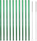 10 Pcs Stainless Steel Straws, Reusable Drinking Straws, Straight Metal Straw Sets with 2 Pcs Cleaning Brushes (8.5 Inch, Green)