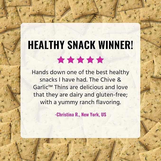 Every Body Eat Snack Thins, Gluten & Dairy Free, Vegan, School Safe Lunch Snacks, Chive & Garlic (20 Single Serve Bags, 1.1oz)