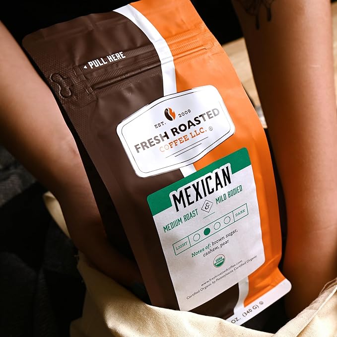 Fresh Roasted Coffee, Organic Mexican | Mold & Myco 3rd Party Tested, USDA Organic, Kosher | Medium Roast 2 lb (32 oz) Ground