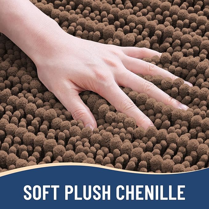 Arotive Luxury Chenille Bathroom Rug Mat, Extra Soft Thick Absorbent Shaggy Bath Rugs, Non-Slip Machine Wash Dry, Plush Bath Mats for Bathroom, Shower and Tub, 36x24, Mocha