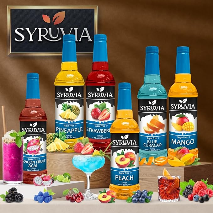 Syruvia Sugar-Free Cherry Syrup, Flavored Syrup for Drinks, Cocktails, Lemonades, Iced Teas, and Desserts – 25.4 fl oz