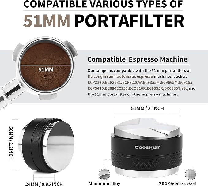 51mm Coffee Distributor and Tamper,Dual Head Coffee Leveler Fits for Delonghi 51mm Portafilter,Professional Espresso Hand Tamper.