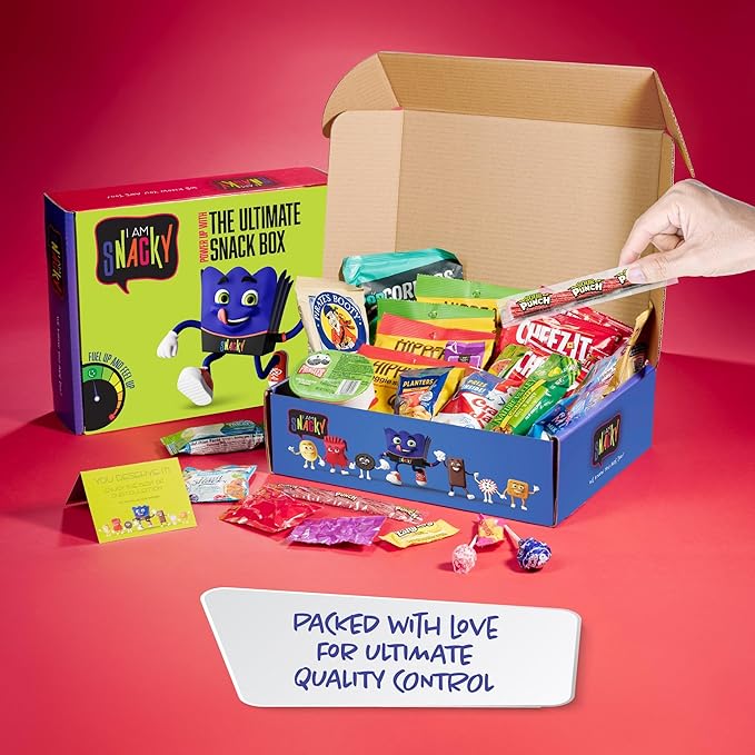 I AM Snacky - Thanksgiving Snack Box Variety Pack Care Package + Greeting Card - SNACKY'S CELEBRATION CRATE (150 Count) Birthday Sweet Treats Gift Basket, Candies Chips, Food Assortments