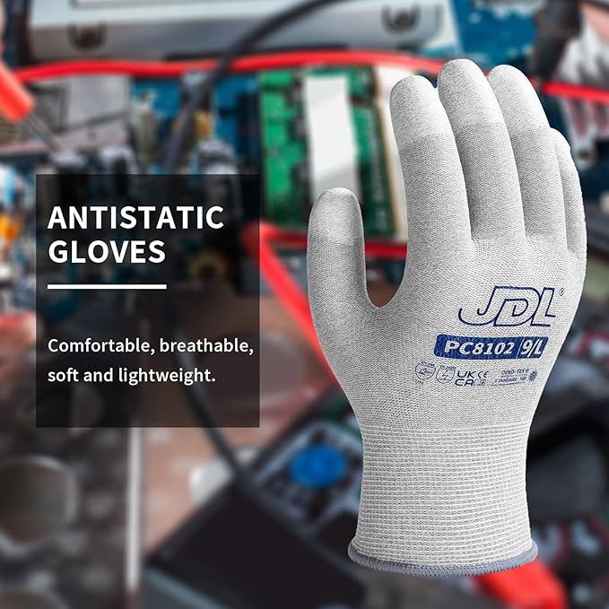 JDL ESD Work Gloves, Anti-Static Gloves for PC Building, 36 pairs, Computer Installation & Repair, High Resistance Carbon Fiber Gloves, Medium