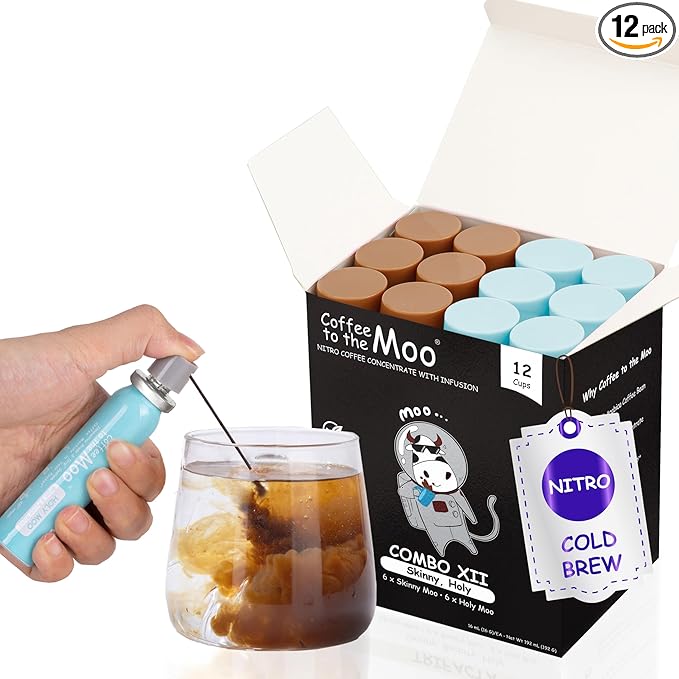 Coffee to the Moo Nitro Cold Brew Coffee Concentrate Combo Pack - KETO & Mushroom Coffee | Instant Iced or Hot | Pocket/Purse Sized, Travel & Gifts Friendly | Makes 12 Cups