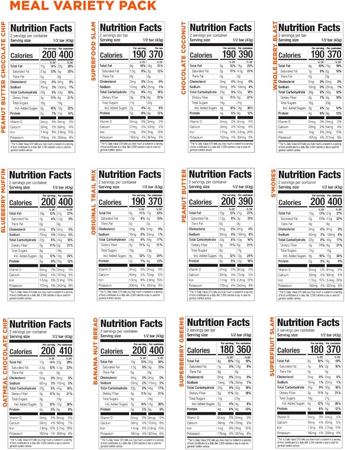 PROBAR - Meal Bar 12 Flavor Variety Pack - Natural Energy, Non-GMO, Gluten-Free, Plant-Based, Whole-Food Ingredients, 3 Ounce Bars (Pack of 12) - Flavors May Vary